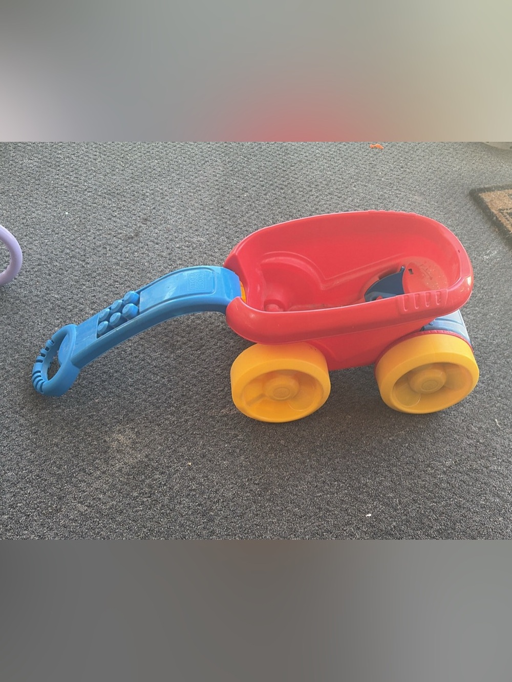 Mega scoop Red and Blue Kids scooping Wagon toy with Yellow Wheels